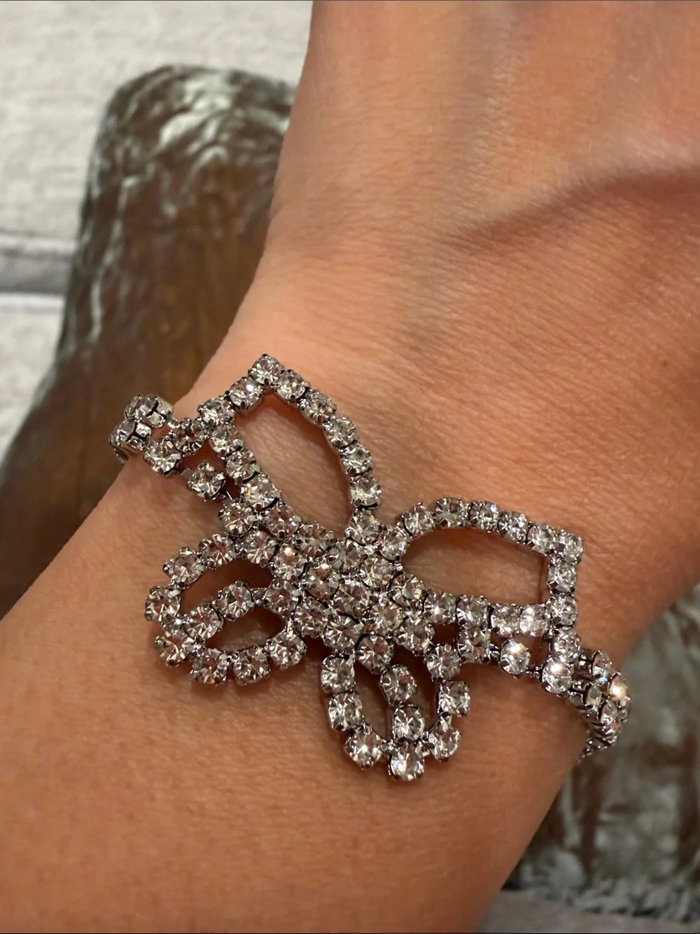 Set of 2 Rhinestone Bow Anklets Silver Tone Bridal Jewelry 1061